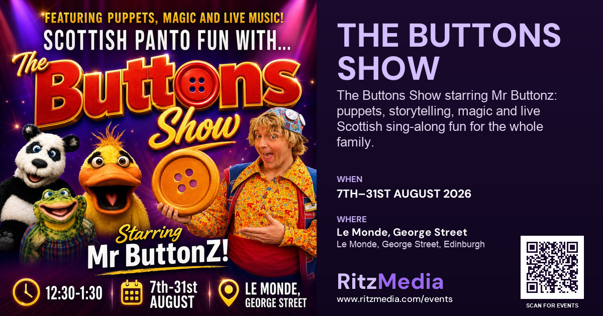 Scottish Family Panto Fun with Mr Buttonz and The Buttons Show! Facebook sharing image